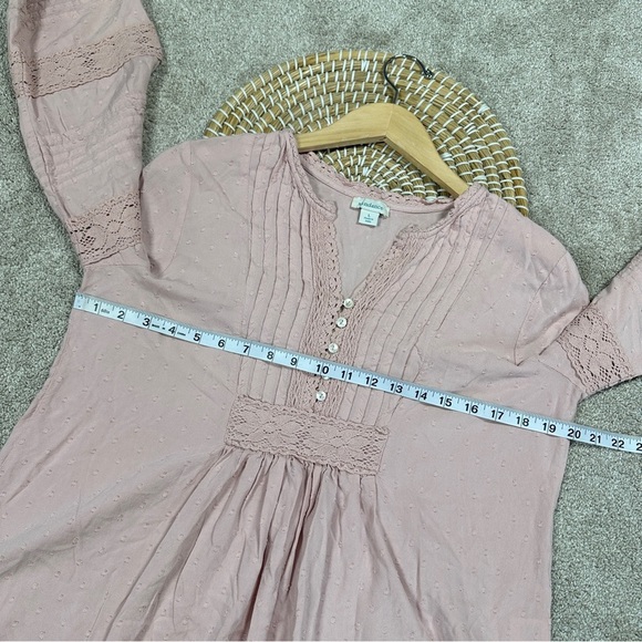 Sundance Spirit Lake Top Blouse Pintucks Ruffle Sleeve Boho Coquette in Pink L - Picture 15 of 16